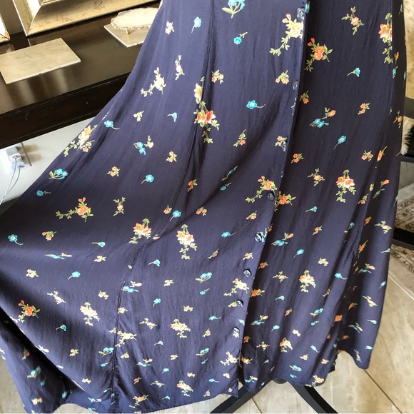 Vtg Eddie Bauer navy floral cottagecore prairie midi shirt dress button down M - Picture 9 of 13